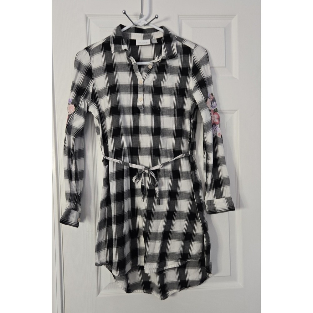 Children's Place Long Sleeve Cotton Shirt Dress Size‎ XL Black & White.